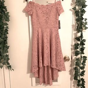 City Studios Off the Shoulder Pink Lace Dress
